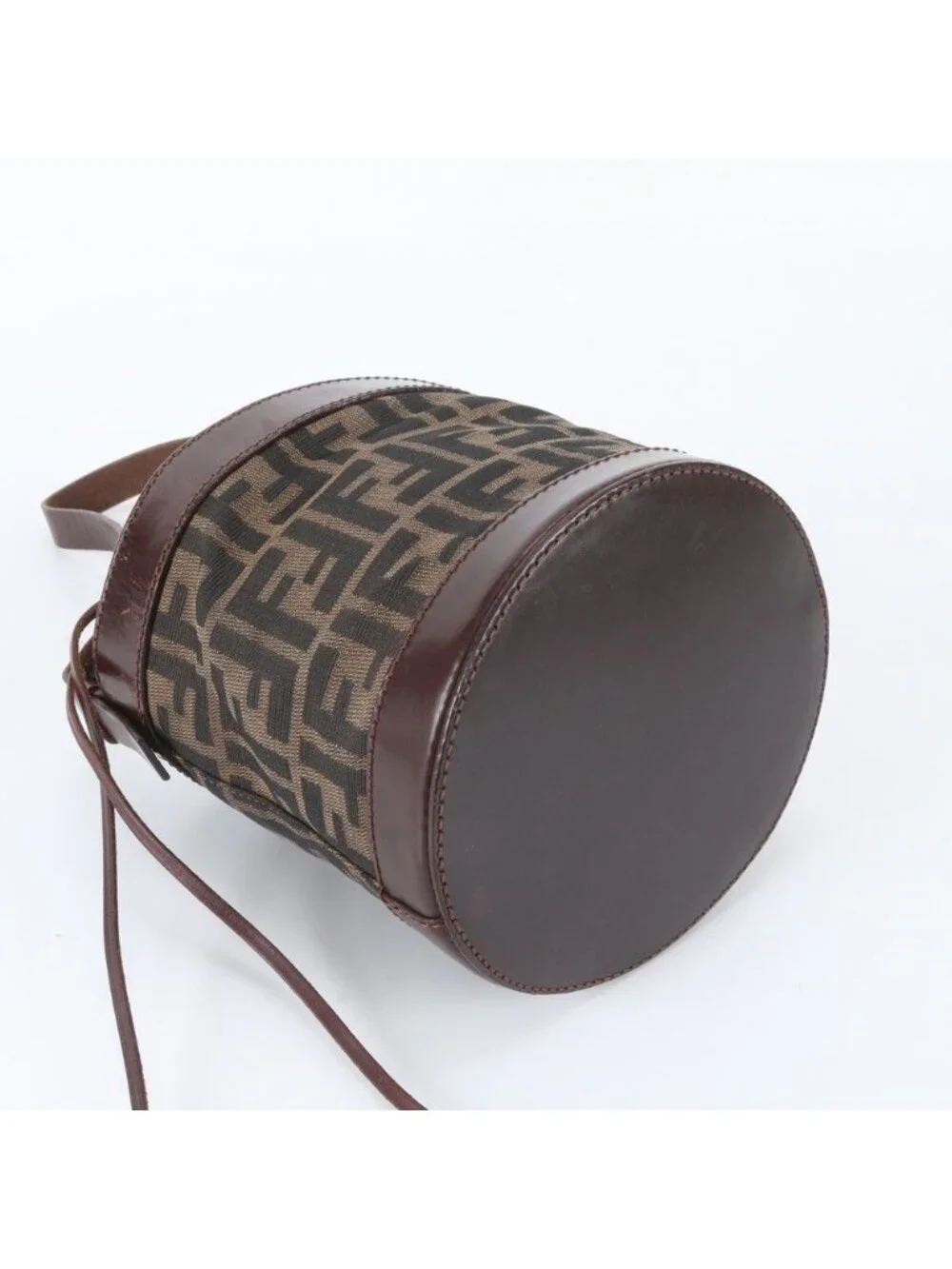 Fendi Zucca Leather Canvas Shoulder Bag Brown